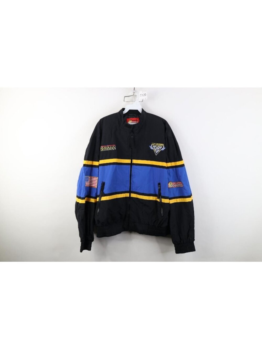 Vintage Mens Medium Spell Out North American Fisherman Full Zip Bomber Jacket